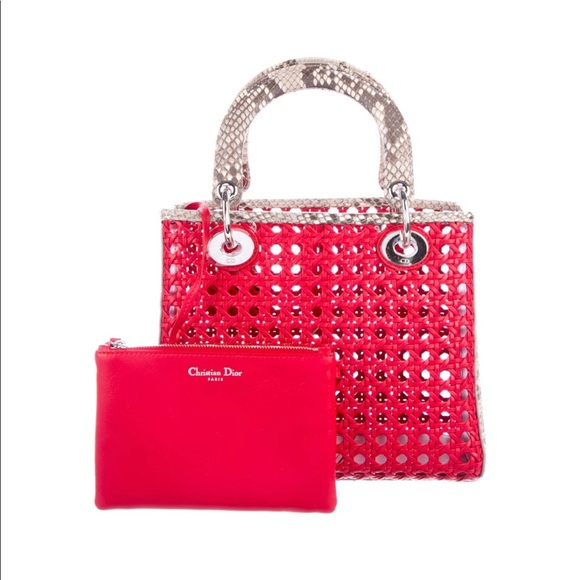 DIOR RED LEATHER caged python DIORISSIMO  tote. - Picture 8 of 8